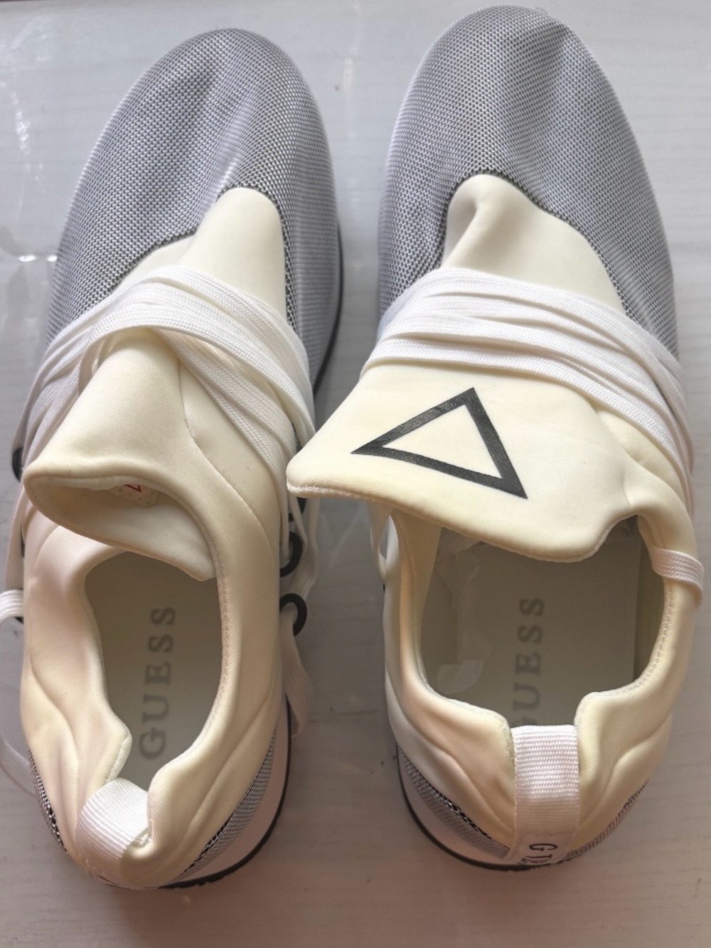 GUESS Women's Cream & Light Gray Slip-On Sneakers with Lace Wrap